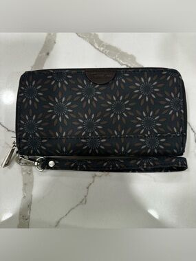 Travelon RFID Blocking Zip Around Wristlet Wallet - Black/Brown Floral